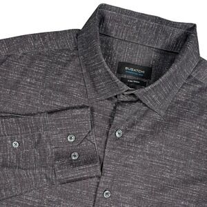 Bugatchi Button Down Mens Large Charcoal Grey OoohCotton Tech 8-Way Stretch LS